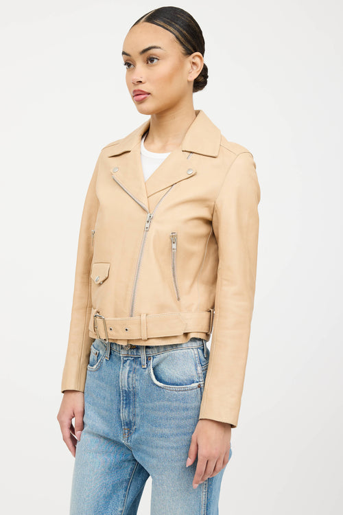 Sandro Belted Leather Rider Jacket