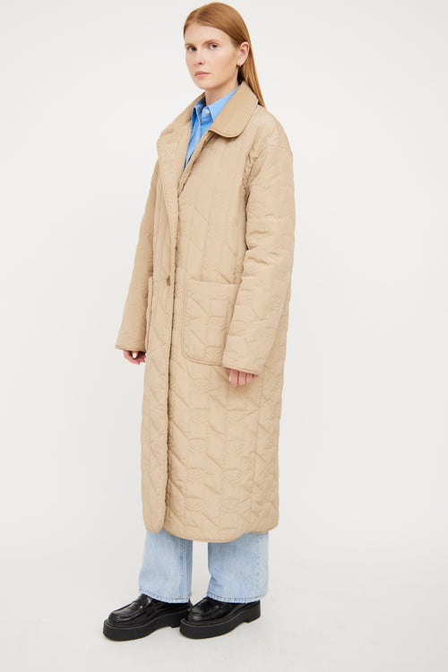 Sandro Beige Quilted Long Logo Jacket