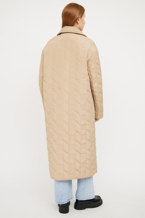 Sandro Beige Quilted Long Logo Jacket