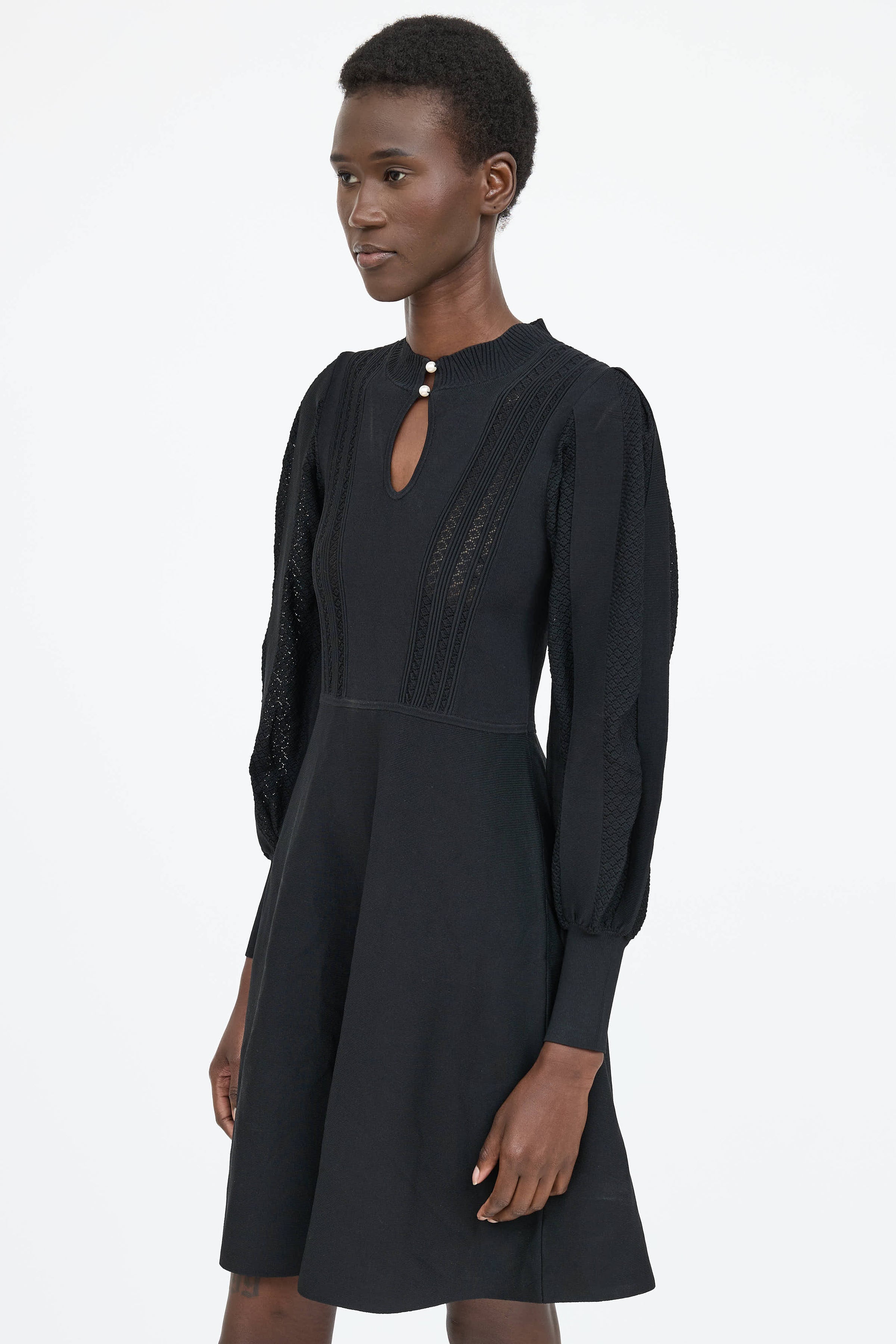 sandro crochet dress Sandro Precieuse Crochet-Collar Knitted Midi Dress