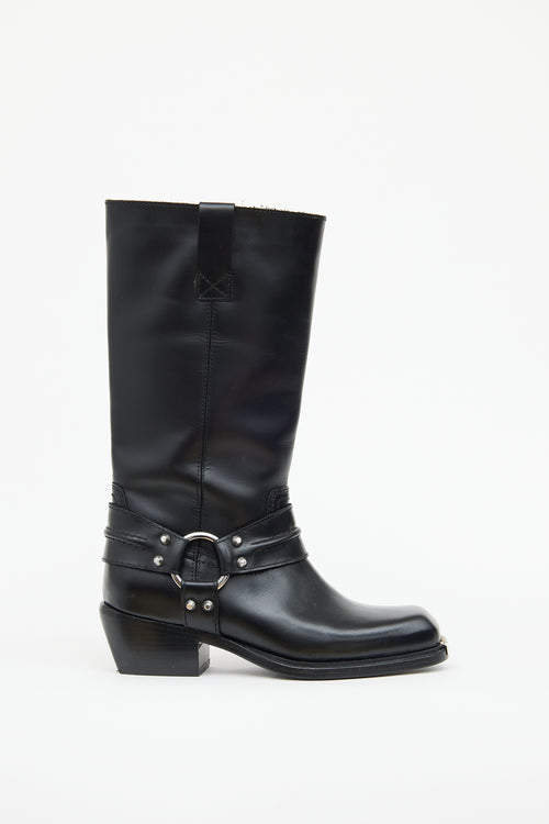 Black Leather Biker Boot