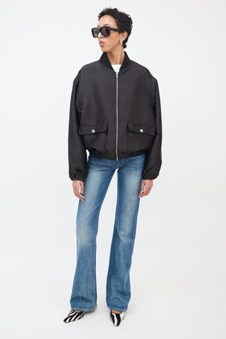 Sandro Black Satin Zip Bomber