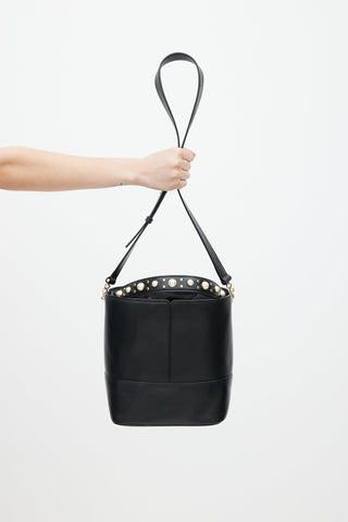Sandro Black Leather Pearl Lou Bucket Bag