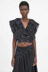 Sandro Linen Ruffle Top