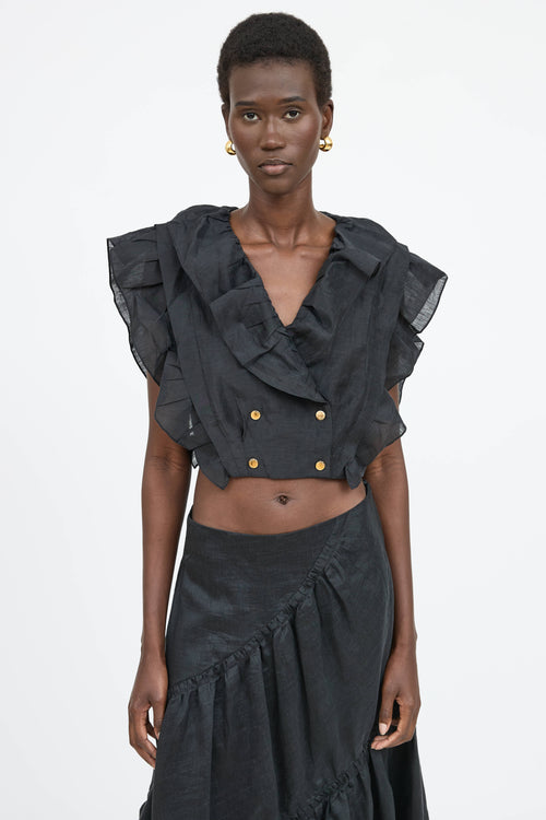 Sandro Linen Ruffle Top