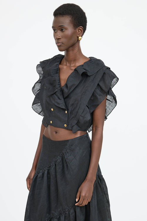 Sandro Linen Ruffle Top