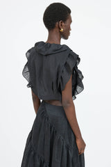Sandro Linen Ruffle Top