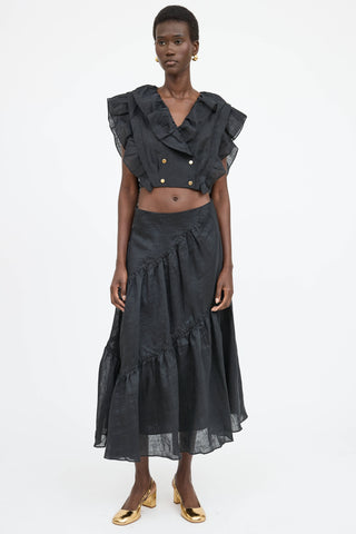 Sandro Linen Ruffle Top