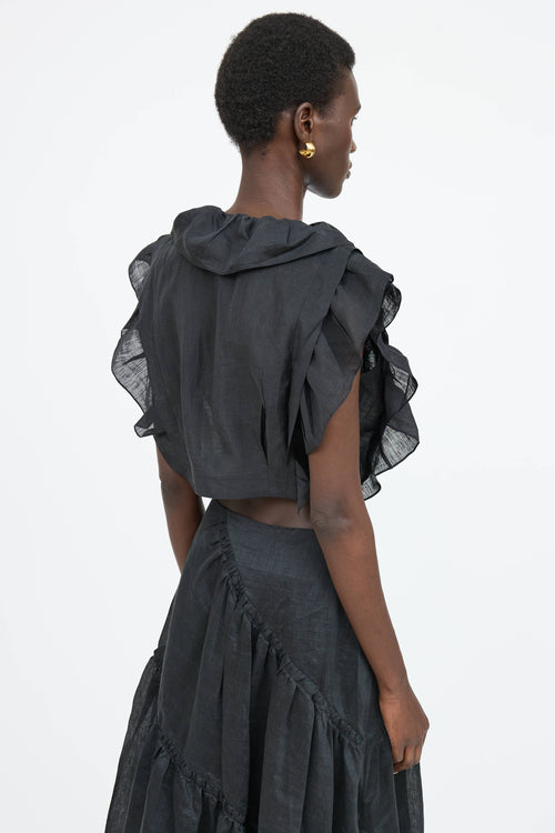 Sandro Linen Ruffle Top