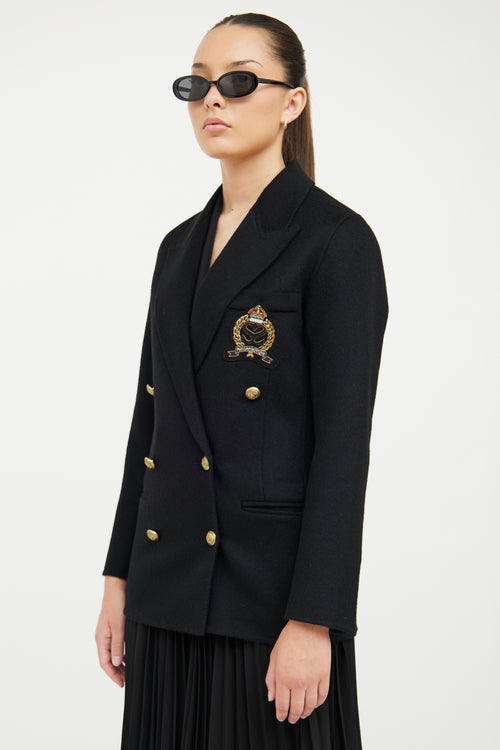 Sandro Black Wool Blend Crest Blazer