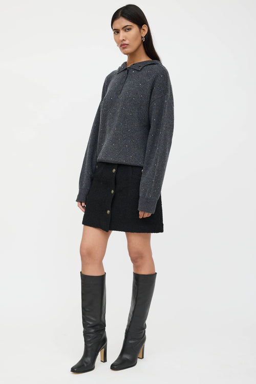 Sandro Knit Button Mini Skirt
