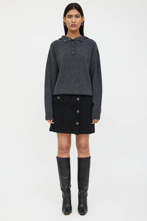 Sandro Knit Button Mini Skirt