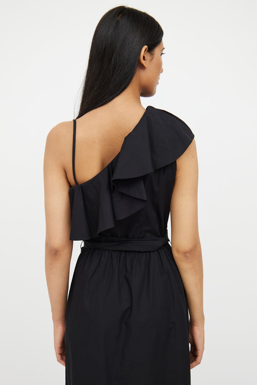 Sandro Black Ruffle One Shoulder Dress