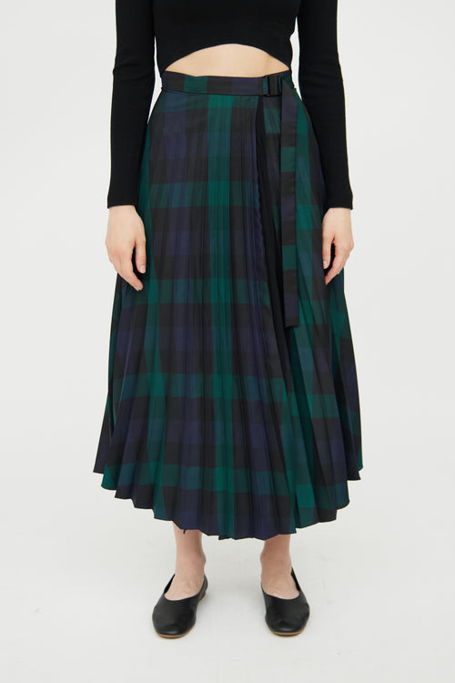 Green & Navy Plaid Pleated Skirt Sandro