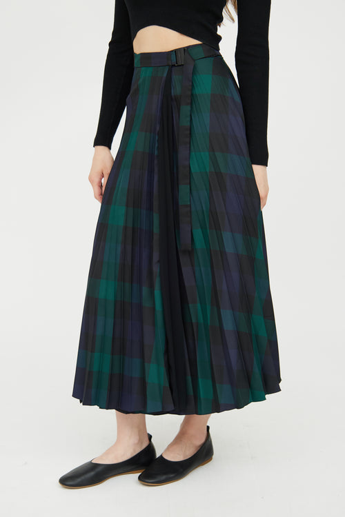 Green & Navy Plaid Pleated Skirt Sandro