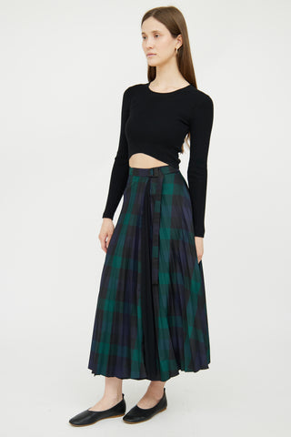 Green & Navy Plaid Pleated Skirt Sandro