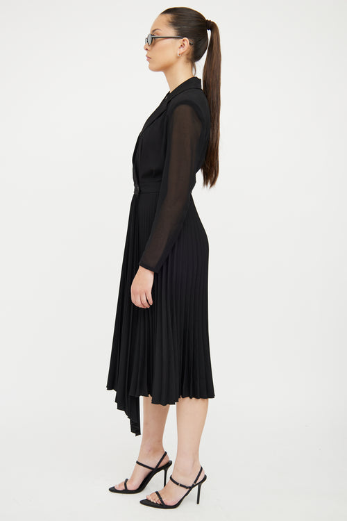 Sandro Black Notched Lapel & Pleated Skirt Dress