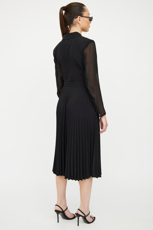 Sandro Black Notched Lapel & Pleated Skirt Dress