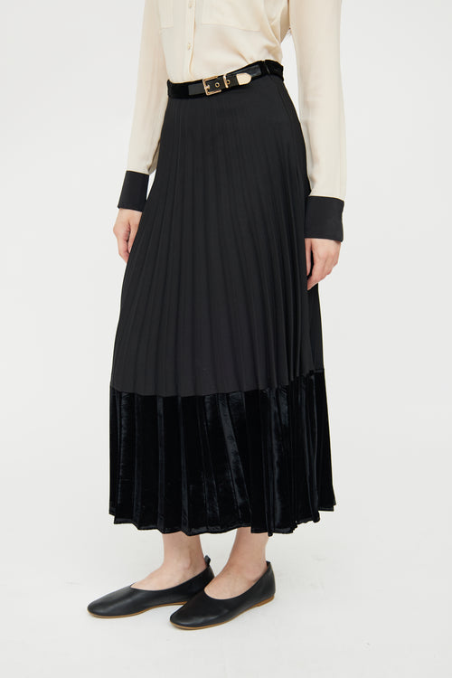 Sandro Black Pleated Velvet Panel Skirt