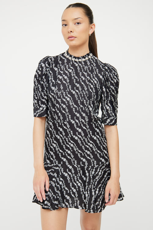 Sandro Black & White Pattern Silk Blend Dress