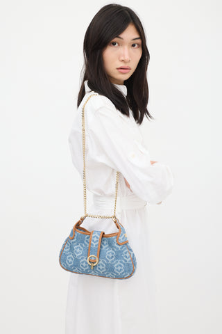 Sandro Blue & Brown Denim Janet Monogram Bag