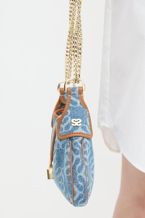 Sandro Blue & Brown Denim Janet Monogram Bag