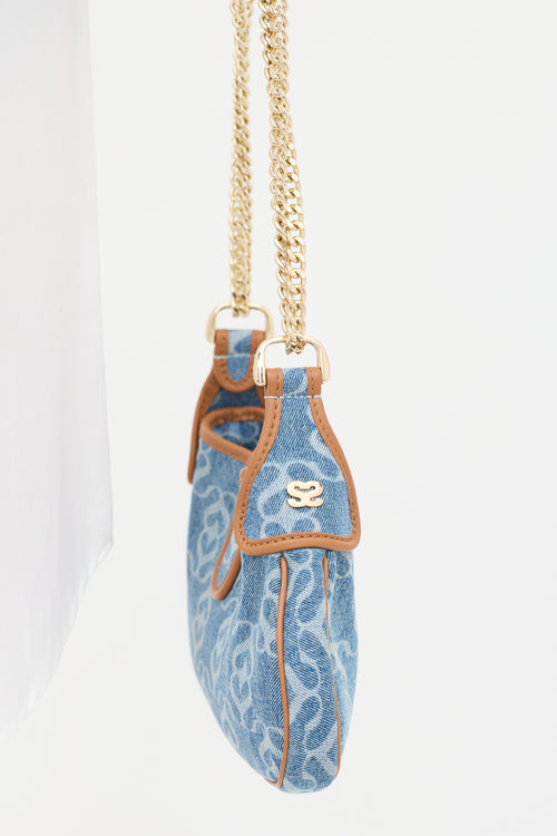 Sandro Blue & Brown Denim Janet Monogram Bag