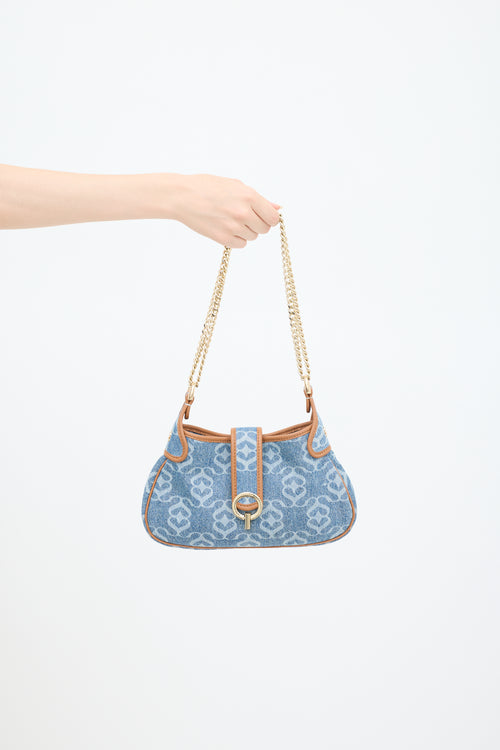 Sandro Blue & Brown Denim Janet Monogram Bag