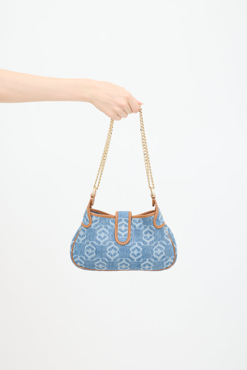 Sandro Blue & Brown Denim Janet Monogram Bag