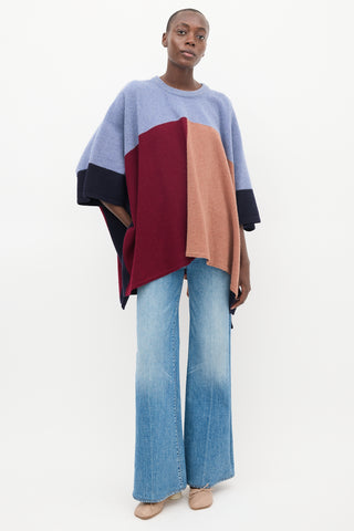 Sandro Blue & Multi Wool Colourblock Cape