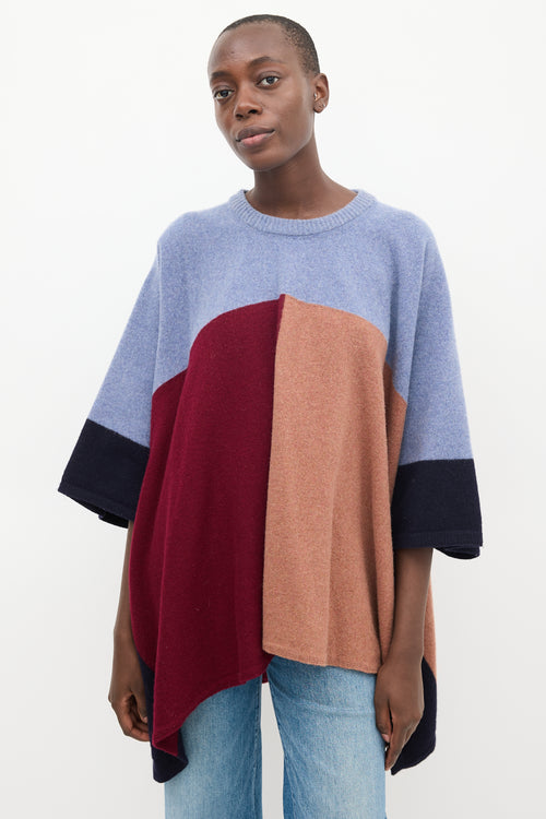 Sandro Blue & Multi Wool Colourblock Cape