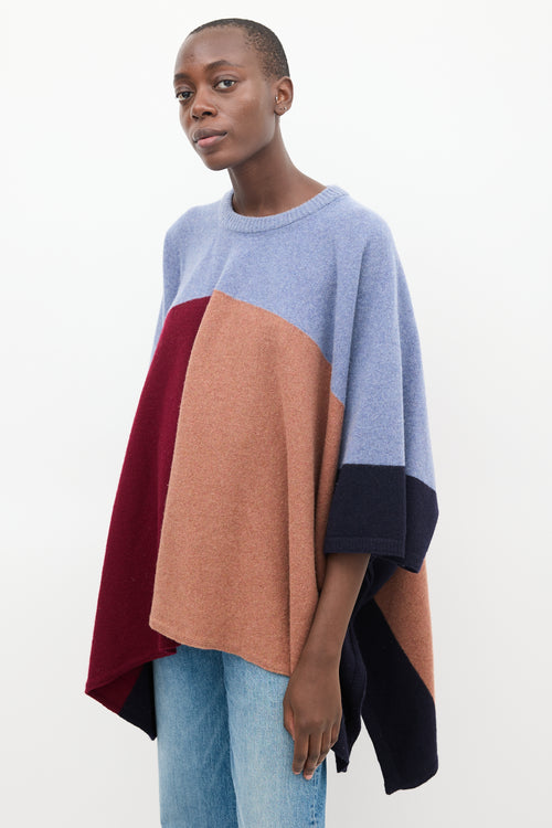 Sandro Blue & Multi Wool Colourblock Cape