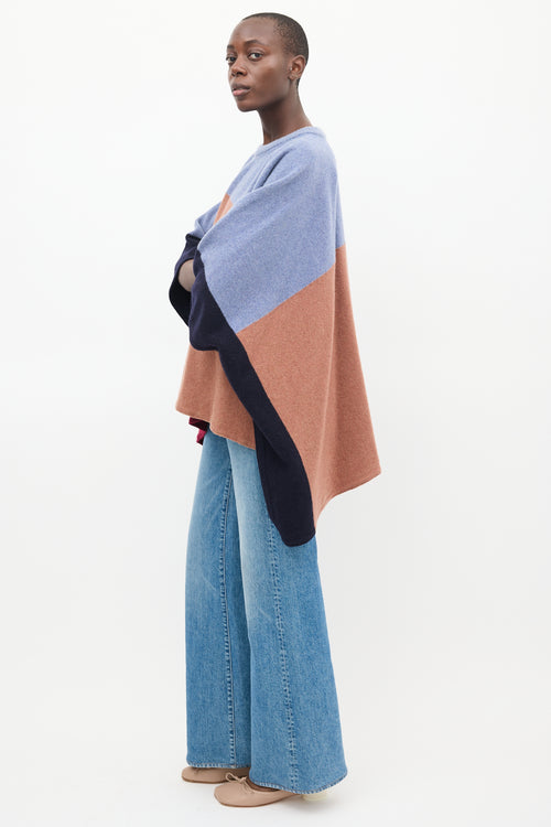 Sandro Blue & Multi Wool Colourblock Cape