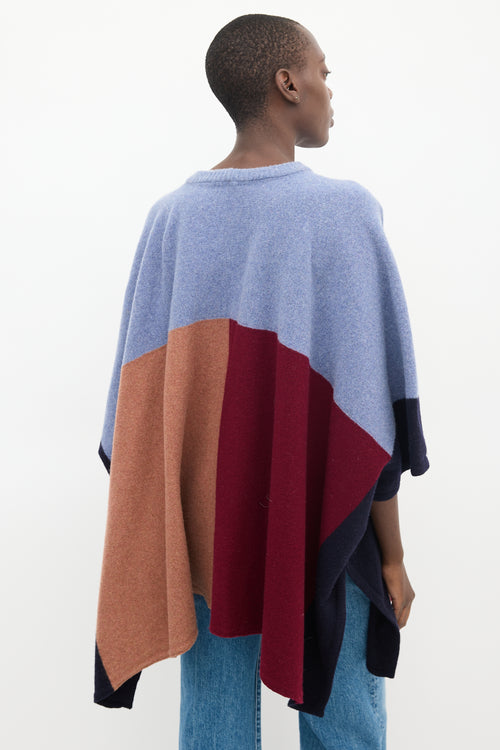 Sandro Blue & Multi Wool Colourblock Cape