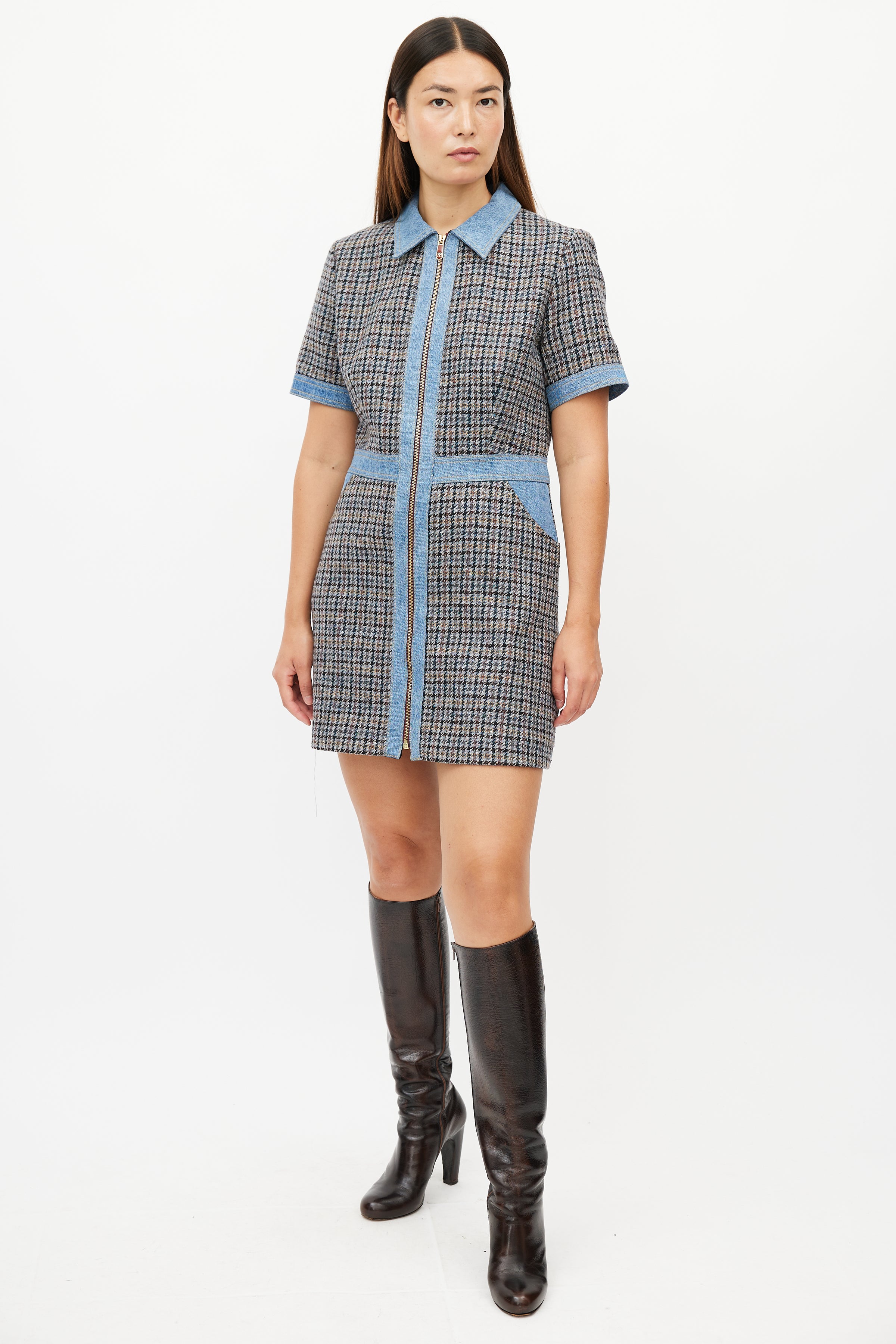 Sandro // Blue & Multicolour Tweed Dress VSP Consignment Sandro // Blue & Multicolour Tweed Dress VSP Consignment