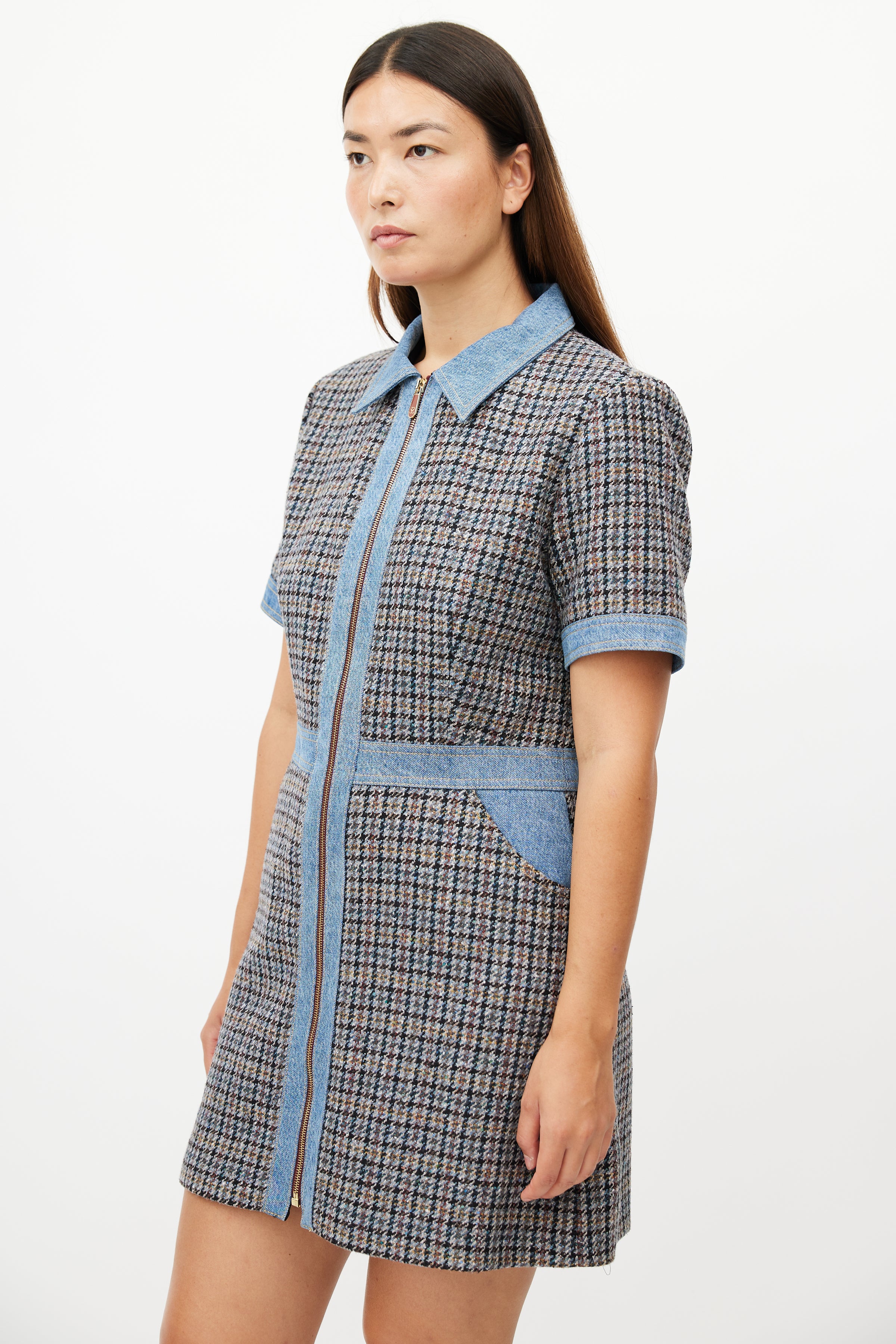 Sandro // Blue & Multicolour Tweed Dress VSP Consignment Sandro // Blue & Multicolour Tweed Dress VSP Consignment
