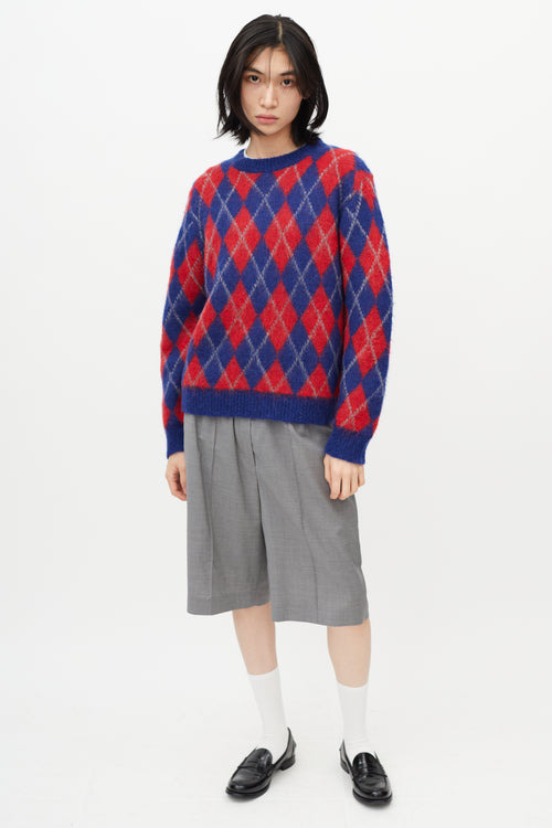 Sandro Blue & Red Argyle Knit Sweater