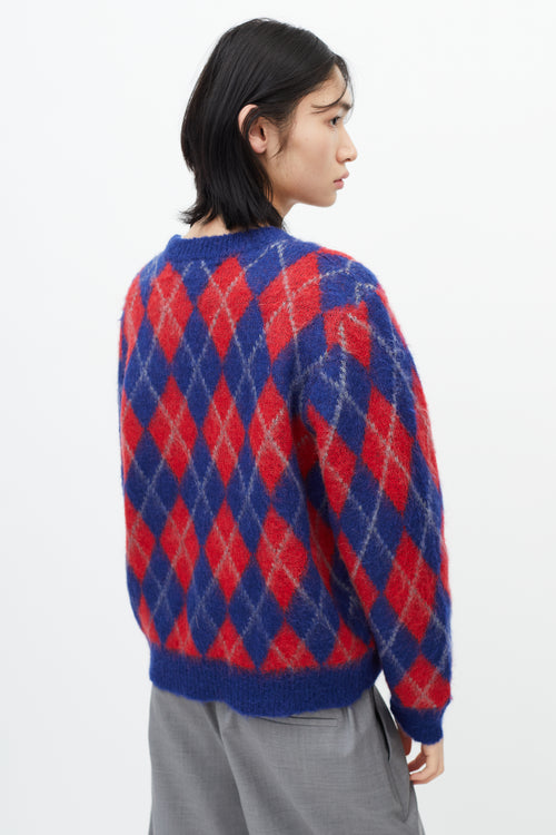Sandro Blue & Red Argyle Knit Sweater