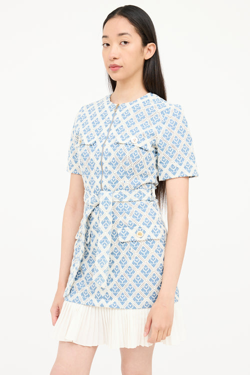 Sandro Monogram Embroidered Belted Dress