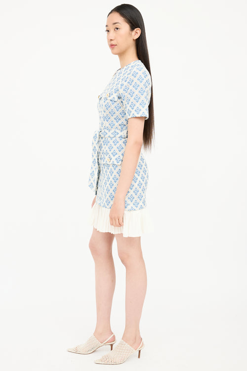 Sandro Monogram Embroidered Belted Dress