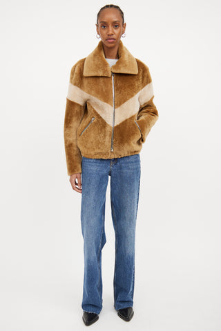 Brown Striped Shearling Jacket