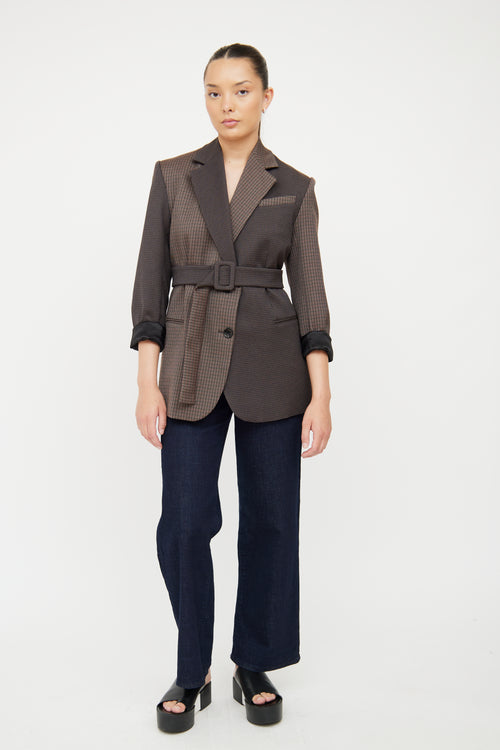 Sandro Brown & Multi Check Oversized Belted Blazer