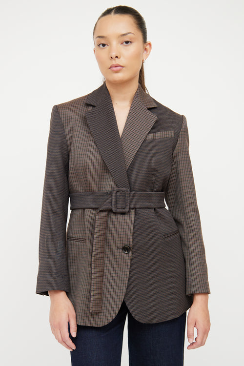 Sandro Brown & Multi Check Oversized Belted Blazer