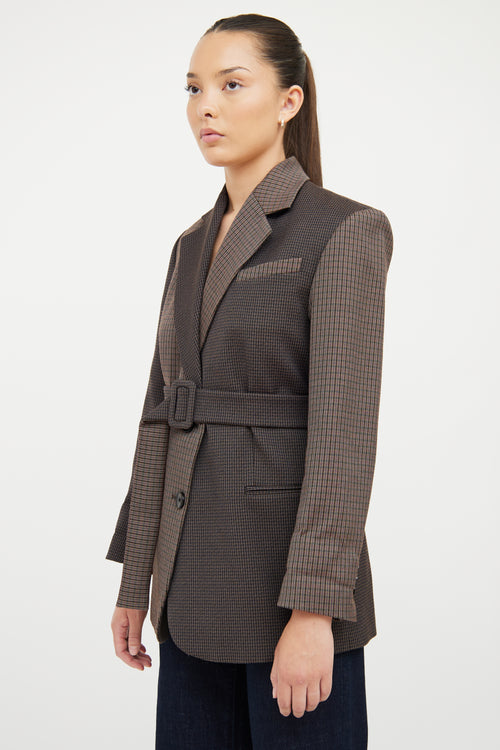 Sandro Brown & Multi Check Oversized Belted Blazer