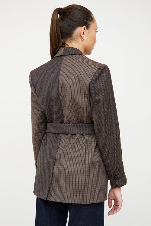 Sandro Brown & Multi Check Oversized Belted Blazer