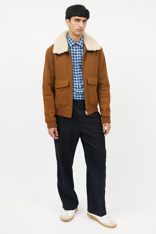 Sandro Brown Wool Shearling Collar Jacket