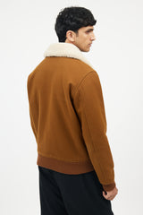 Sandro Brown Wool Shearling Collar Jacket