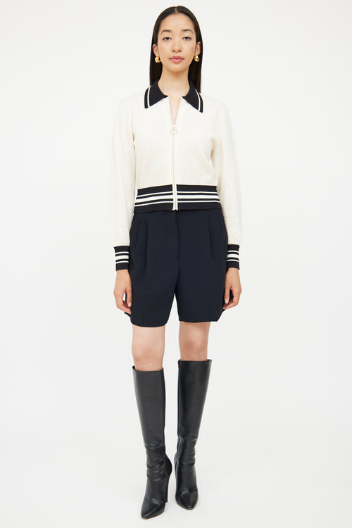 Sandro Cream & Black Zip Cardigan