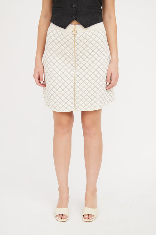 Sandro Cream & Metallic Grey Quilted Knit Skirt