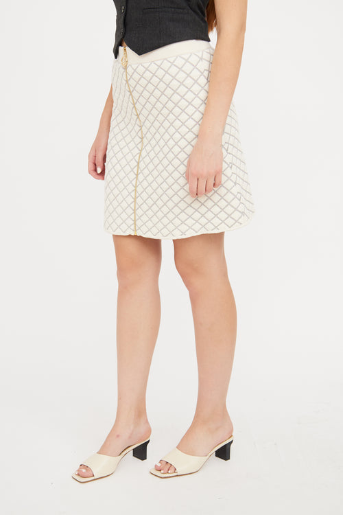  Cream & Metallic Grey Quilted Knit Skirt